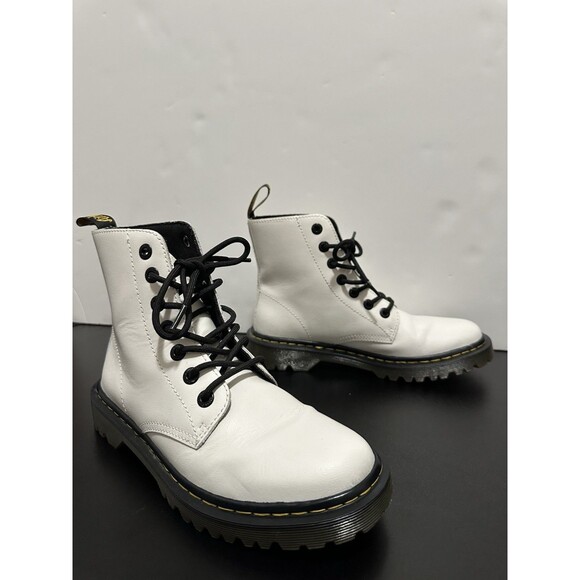 Dr. Martens Luana Boots Women Size 8 White Leather Round Toe Lace Up Combat - Picture 4 of 8
